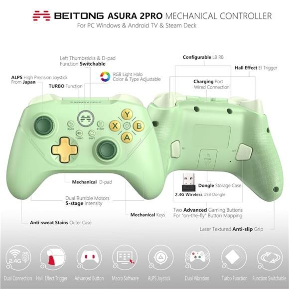 Asura 2 Pro Wireless Gaming Controller PC Game Controllers Dual Vibrate Gamepad - Picture 2 of 6